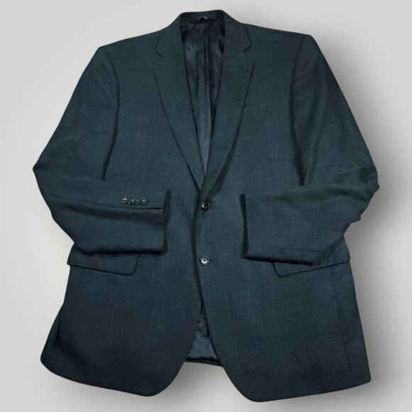 Jos A Bank Blazer Sport Coat Mens 46L Slim Fit Wool Silk Linen Blend Glen Plaid - Picture 1 of 10